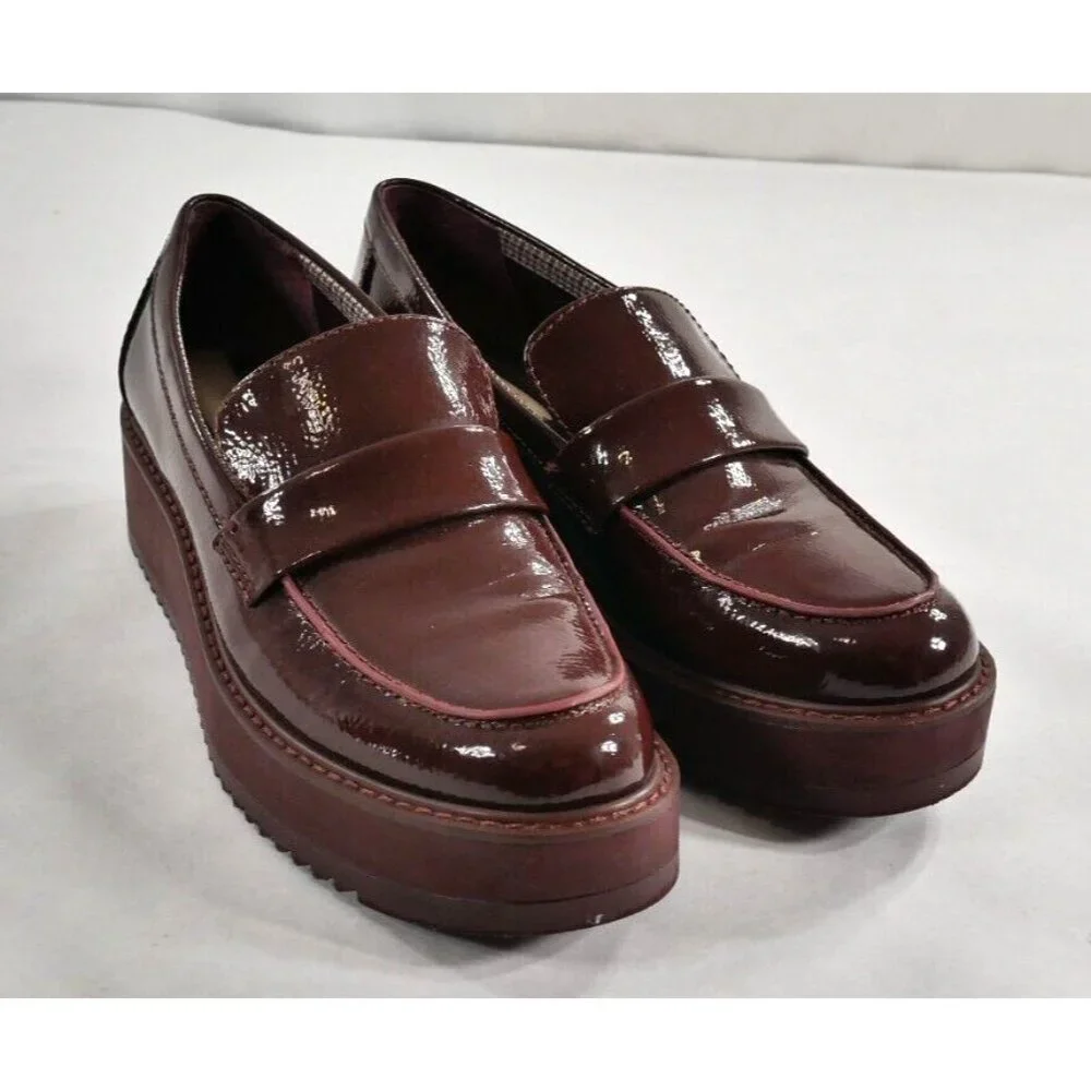 Franco Sarto Mahogany Brown L-Harper Loafers Vegan Platform Shoes Women's US 8 M